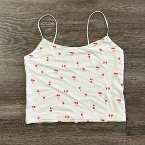 🍒 NWOT Pacsun Basics White Cherry Print Crop Cami Tank Top Size Small Y2K Cute